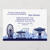 Vergnügungspark-(blaue) Einladung