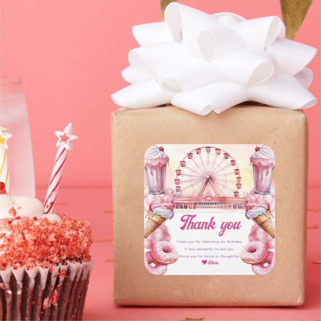 Vergnügungspark Geburtstag Quadratischer Aufkleber (Party)