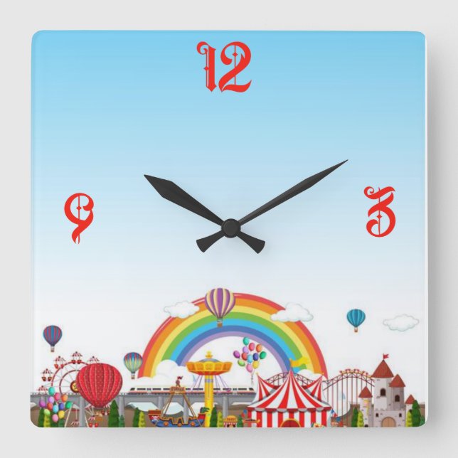 Vergnügungspark Quadratische Wanduhr (Vorderseite)