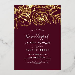 Vergoldet Floral Goldfolie Burgund Die Hochzeit Folieneinladung