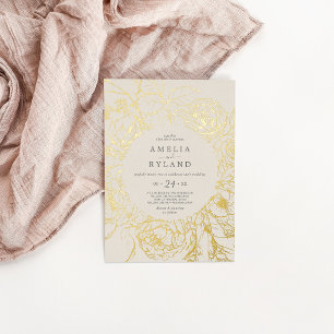 Vergoldet floral Goldfolie Creme 4,25x5,6" Hochz Folie Einladungspostkarte