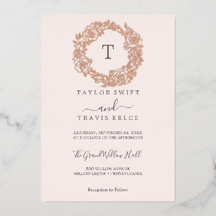 Vergoldet Floral Roségoldfolie Rosa Monogramm Ho Folieneinladung