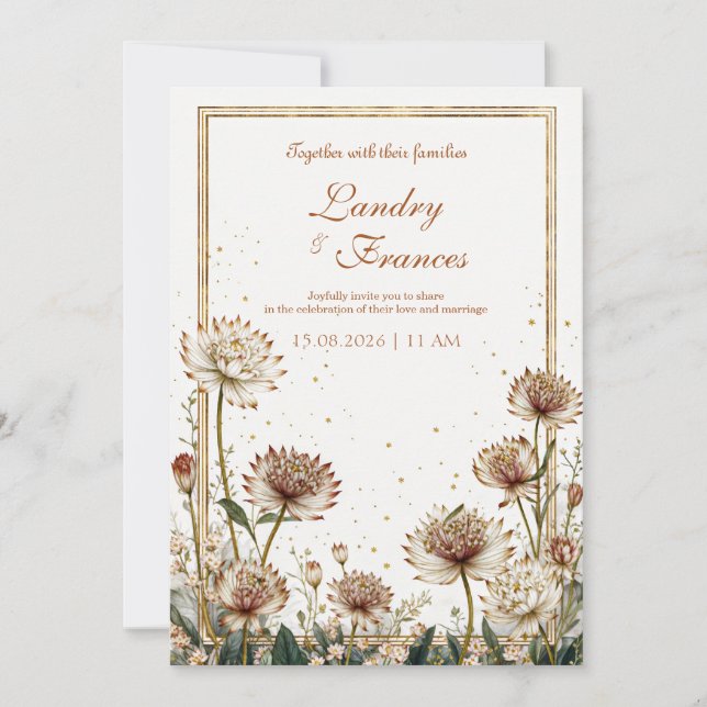 Vergoldete Astrantia Botanische Creme Hochzeit Einladung (Vorderseite)