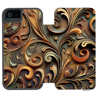 Vergoldete barocke Ornamentik Incipio Watson™ iPhone 5 Geldbörsen Hülle