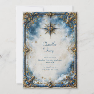 Vergoldete Blaue Stern-Hochzeit Einladung