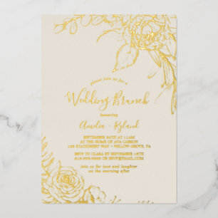 Vergoldete Blumen   Goldfolie und Creme-Frühstück  Folieneinladung