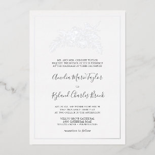 Vergoldete Blumen Silberfolie Formale Hochzeit Folieneinladung