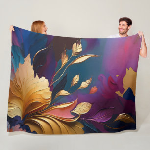Vergoldete Blüte – Abstrakte Florale Komposition Fleecedecke