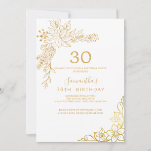 Vergoldete Blüten Creme und Gold 30. Geburtstag Einladung