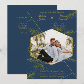 Vergoldete Eleganz Foto-Hochzeit Einladung
