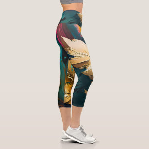 Vergoldete Feder – Luxuriöse abstrakte Eleganz Capri Leggings
