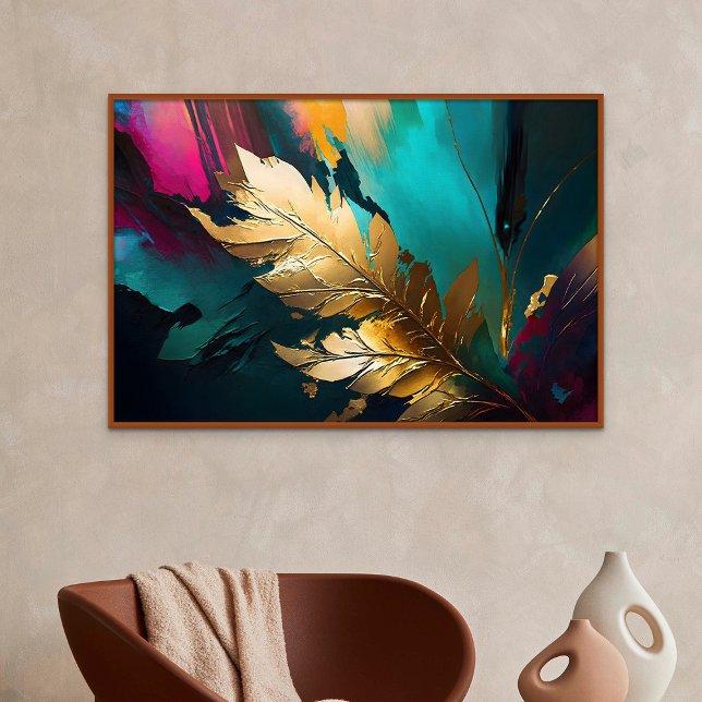 Vergoldete Feder – Luxuriöse abstrakte Eleganz Poster (Gilded Feather – Luxe Abstract Elegance)