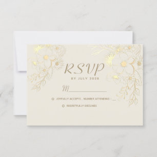 Vergoldete Floral Cream und Gold Hochzeit RSVP Kar Karte