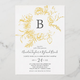 Vergoldete Floral Goldfolie-Monogramm-Hochzeit Folieneinladung