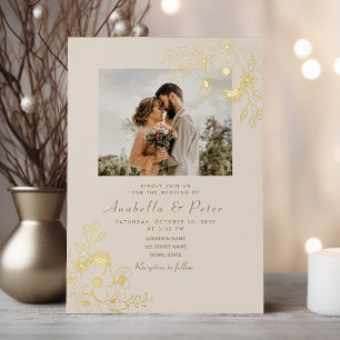 Vergoldete Florale Goldene Hochzeit Folieneinladung