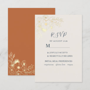 Vergoldete Florale Goldene Hochzeits-Antwortkarte RSVP Karte