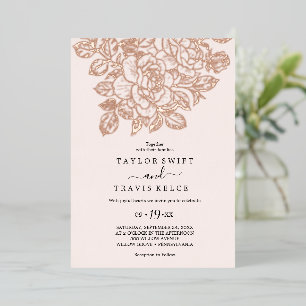 Vergoldete Florale Rosen-Goldfolie & Blush-Hochzei Folieneinladung
