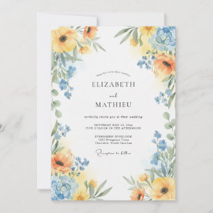 Vergoldete Gelbe Azure-Mohn-Hochzeit Einladung