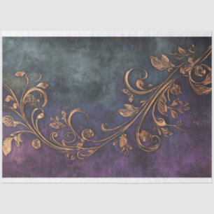 Vergoldete Gold-Nouveau- & dunkelviolette & blaue  Seidenpapier