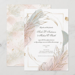 Vergoldete Gold-Salbei- und Rosé-Blumen-Hochzeit  Einladung