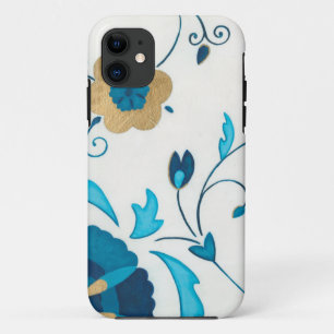 Vergoldete Indigo-Blumen mit weißem Hintergrund Case-Mate iPhone Hülle