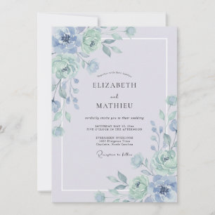 Vergoldete Kornblumen-Celadon-Pfingstrose Hochzeit Einladung