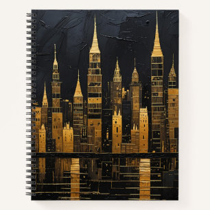 Vergoldete Mitternachts-Skyline Notizbuch