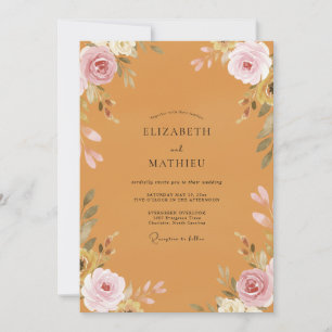 Vergoldete Ochre-bemalte Blätter-Hochzeit Einladung