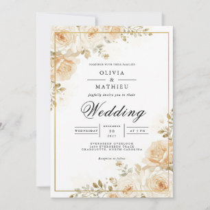 Vergoldete Pfirsichblüten-Hochzeit Romantik Einladung