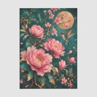 VERGOLDETE SMARAGDGARTEN-KOLIBRIS-ROSEN SEIDENPAPIER