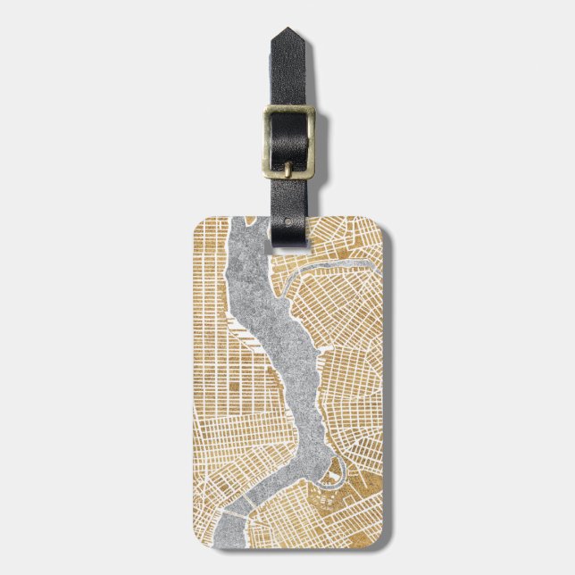 Vergoldete Stadt-Karte von New York Gepäckanhänger (Vorderseite vertikal)