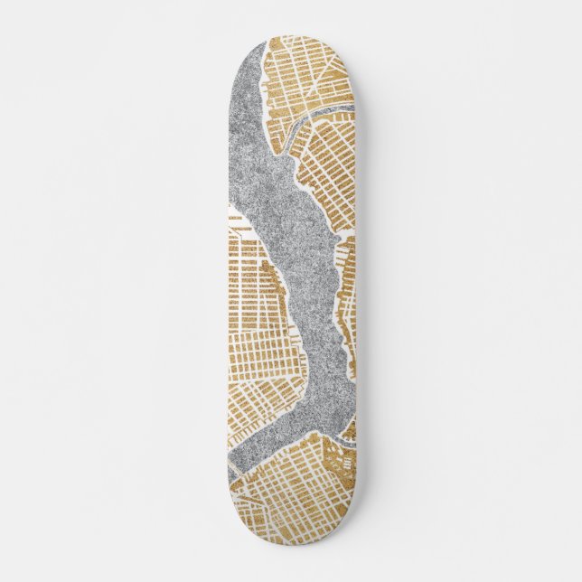 Vergoldete Stadt-Karte von New York Skateboard (Vorne)