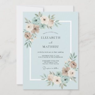 Vergoldete Taupe-Puder-Blüten-Hochzeit Einladung