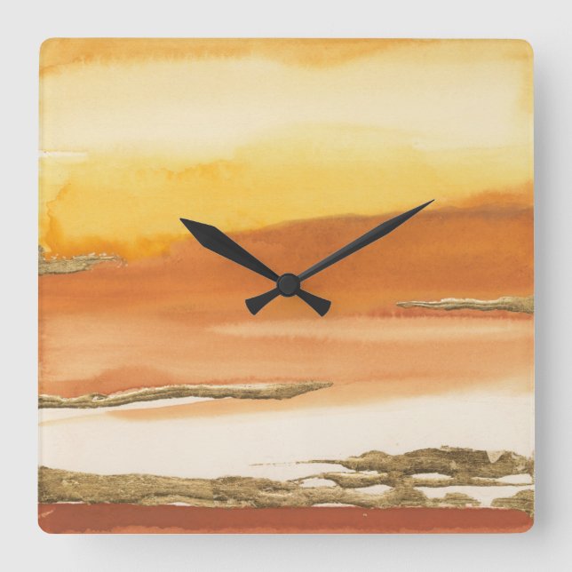 Vergoldeter abstrakter Druck v2 des Bernstein-I Quadratische Wanduhr (Vorderseite)