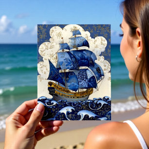 Vergoldeter Delft-Blauer Galleon Postkarte