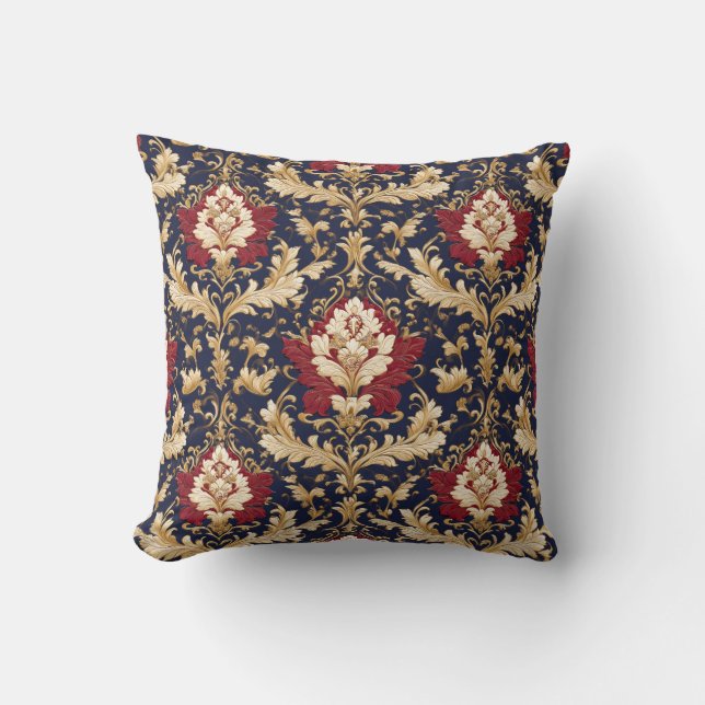 Vergoldeter Jugendstil-Blumendamast Kissen (Vorderseite)