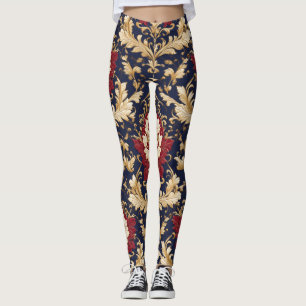 Vergoldeter Jugendstil-Blumendamast Leggings