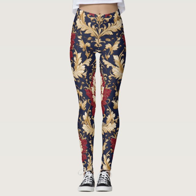 Vergoldeter Jugendstil-Blumendamast Leggings (Vorderseite)