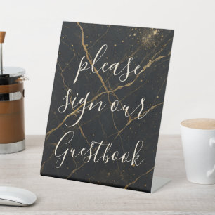 Vergoldeter Mitternachtsmarmor Schwarz & Gold Hoch Sockelschild