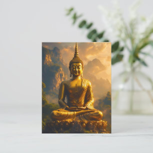Vergoldeter sitzender Buddha unter einem Sonnenunt Postkarte