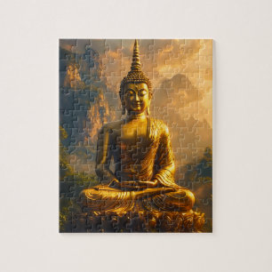 Vergoldeter sitzender Buddha unter einem Sonnenunt Puzzle