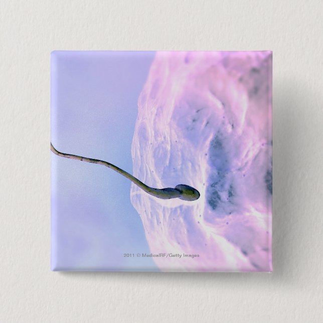 Vergrößerter Blick auf Samenzellen, die ein Ei Button (Vorderseite)