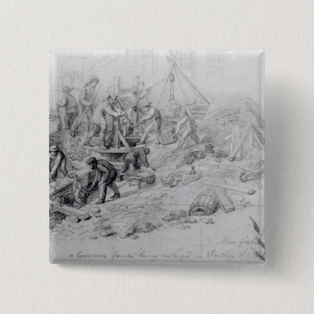 Vergrößerung der Abwasserkanäle bei Moorfields, Button (Vorderseite)