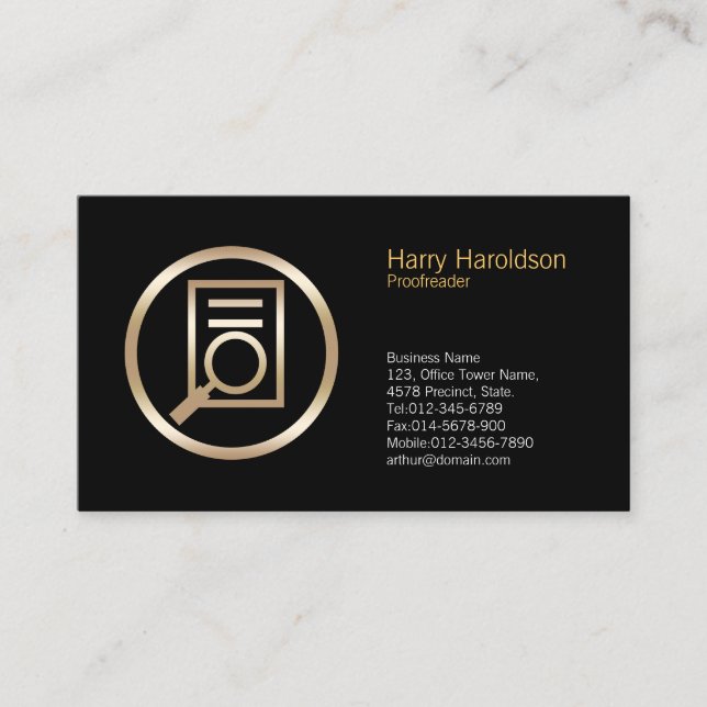 Vergrößerung der Dokumentenprüfung für Glas Busine Visitenkarte (Vorderseite)