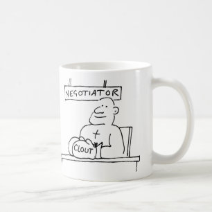 Verhandlungsführer am Desk hat Boxhandschuh mit Cl Kaffeetasse