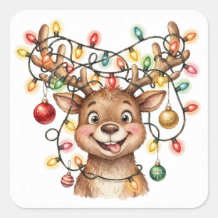 Verhedderte Rentiere Weihnachtsbeleuchtung Sticker