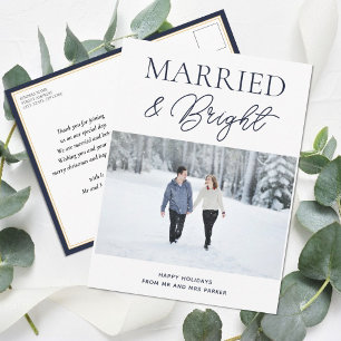 Verheiratet Bright Blue Script Modernes Foto Weihn Feiertagspostkarte