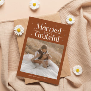 Verheiratet & Dankbar Hochzeitsfoto Terrakotta Dankeskarte