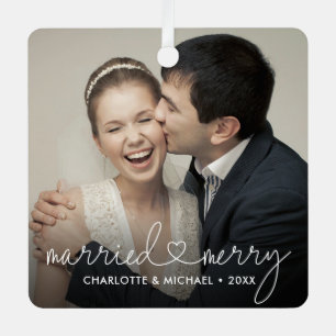 Verheiratet & Froh Herz Schrift Moderne benutzerde Ornament Aus Metall
