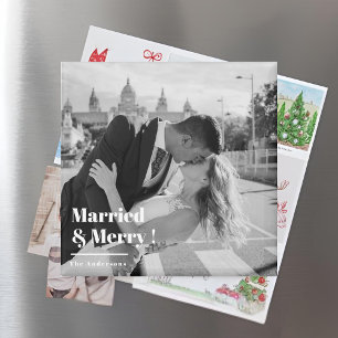 Verheiratet & Fröhlich   Elegante Schwarz-Weiß-Hoc Magnet